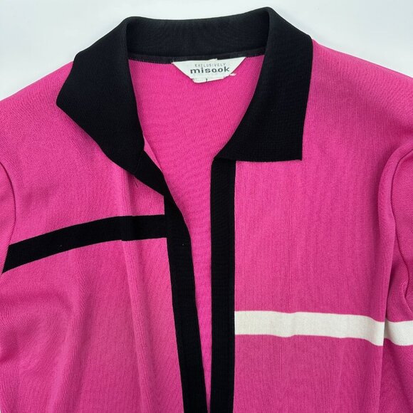 Exclusively Misook Pink Black Long Sleeve Cardigan Women's Large *read - Picture 8 of 8